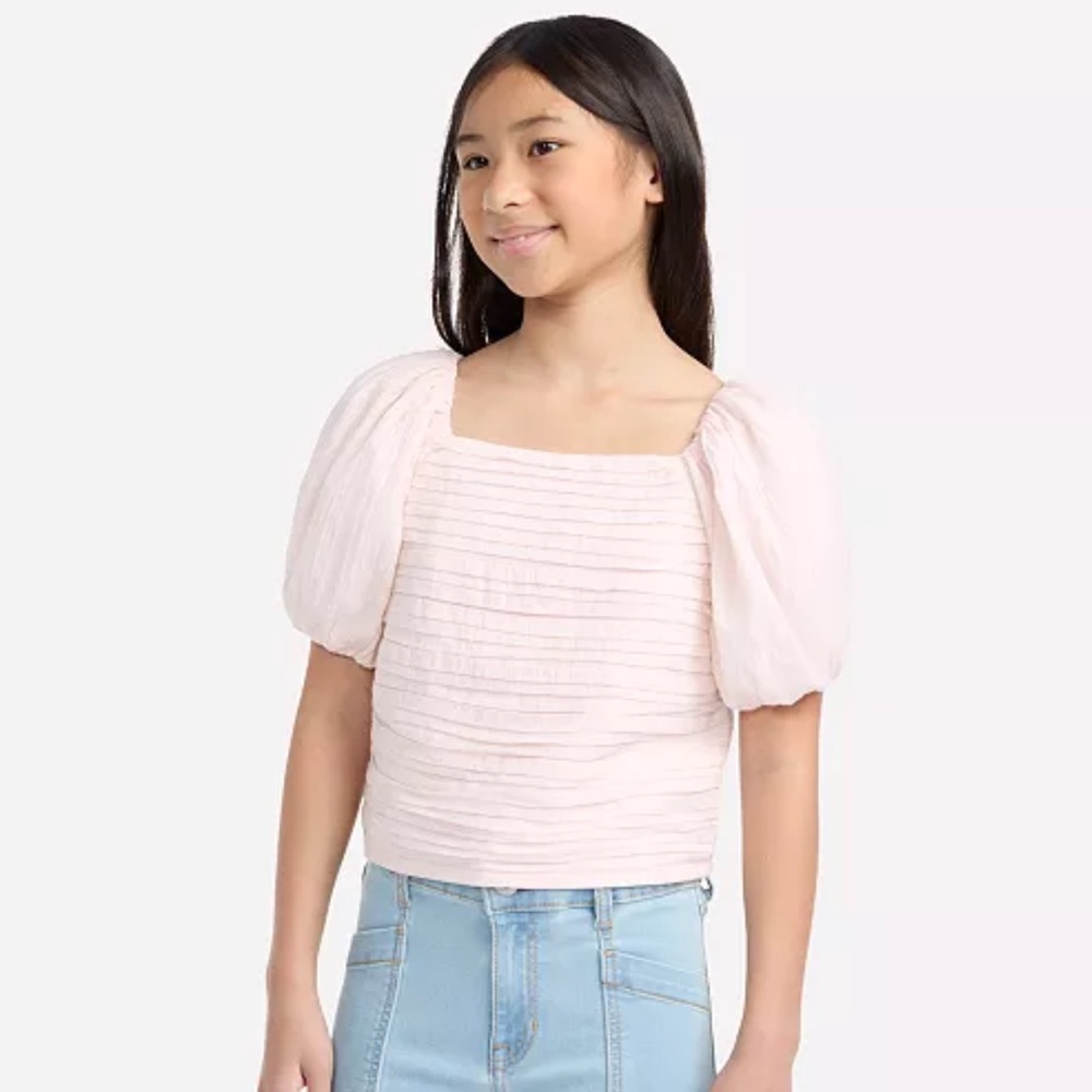 Abercrombie Kids Emerson Pink Girls Puff Sleeve Top Size 15/16